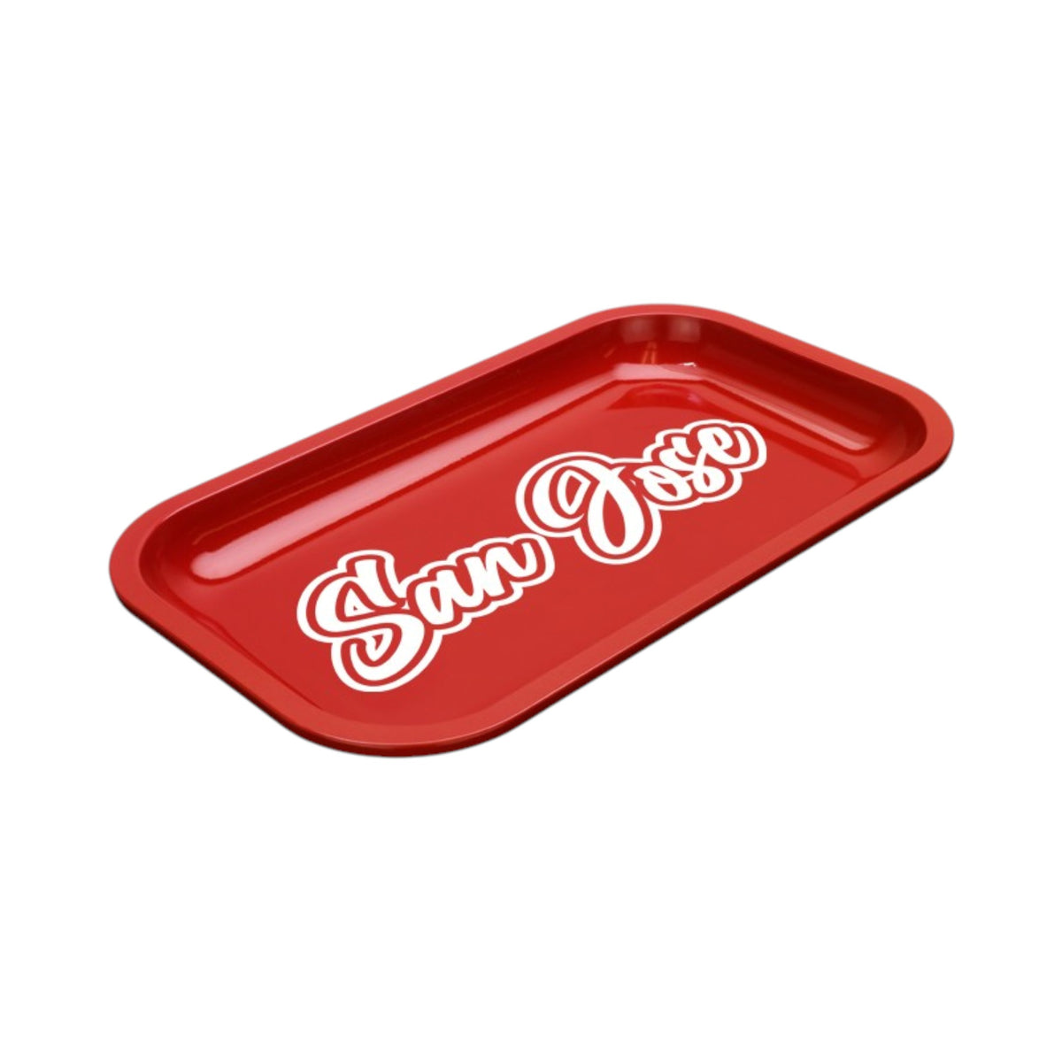 Med Dope Trays x San Jose – Red background white logo