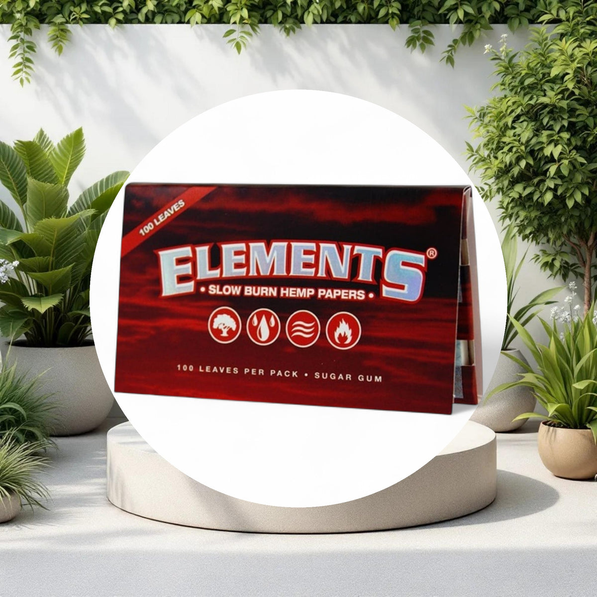 Elements Slow Burn Hemp Papers Red Single Wide 100 Leaves/Pack - Box of 25 - Image 2