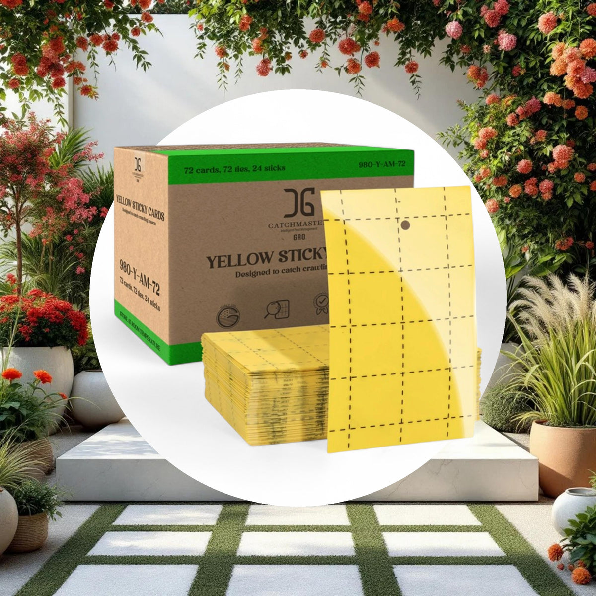 Catchmaster 3" x 5" Double-Sided Yellow Sticky Card Insect Traps (72pcs/Pack) - Image 2