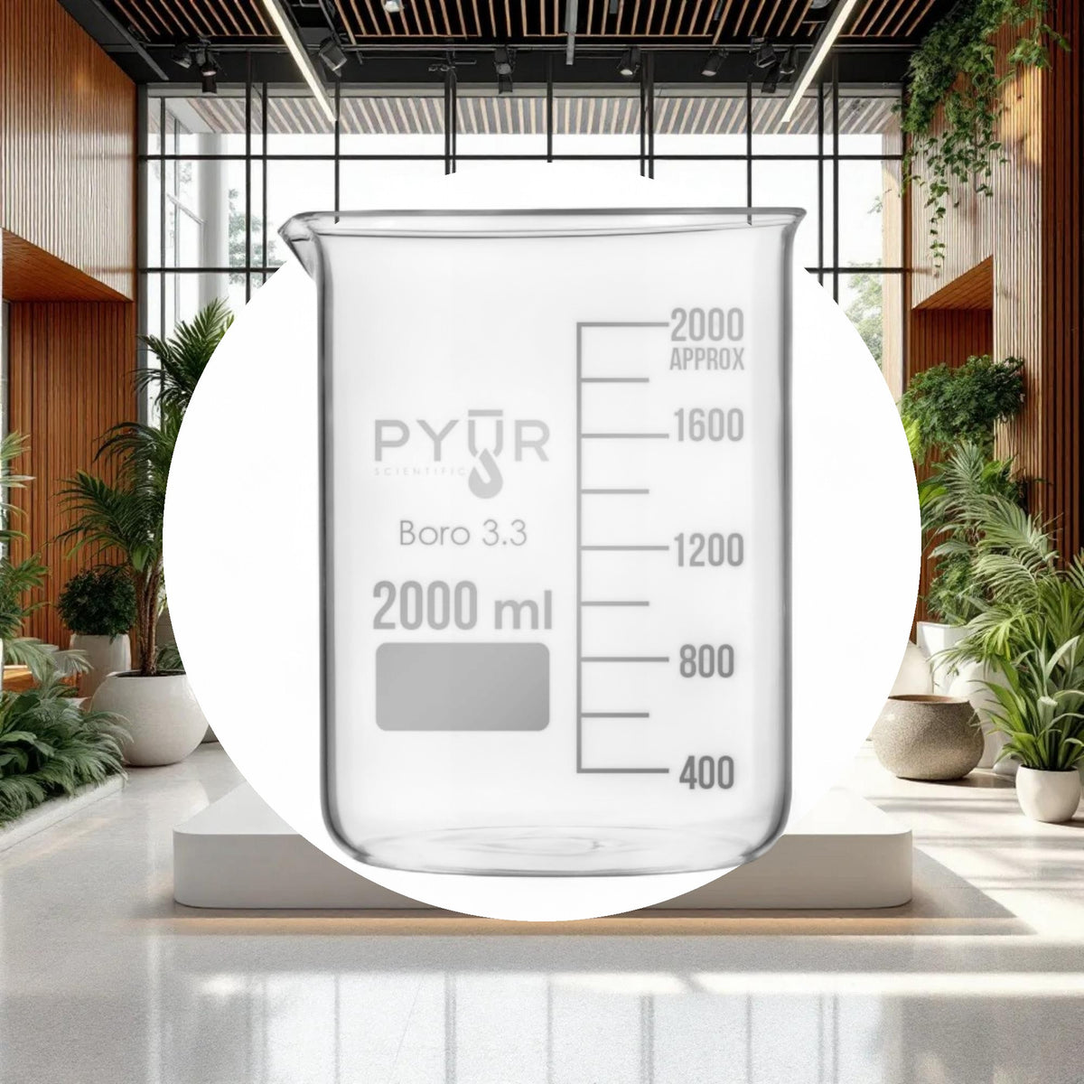 Pyur Scientific Low Form Glass Beaker w/ Graduations and Spout 2000ml - Image 3