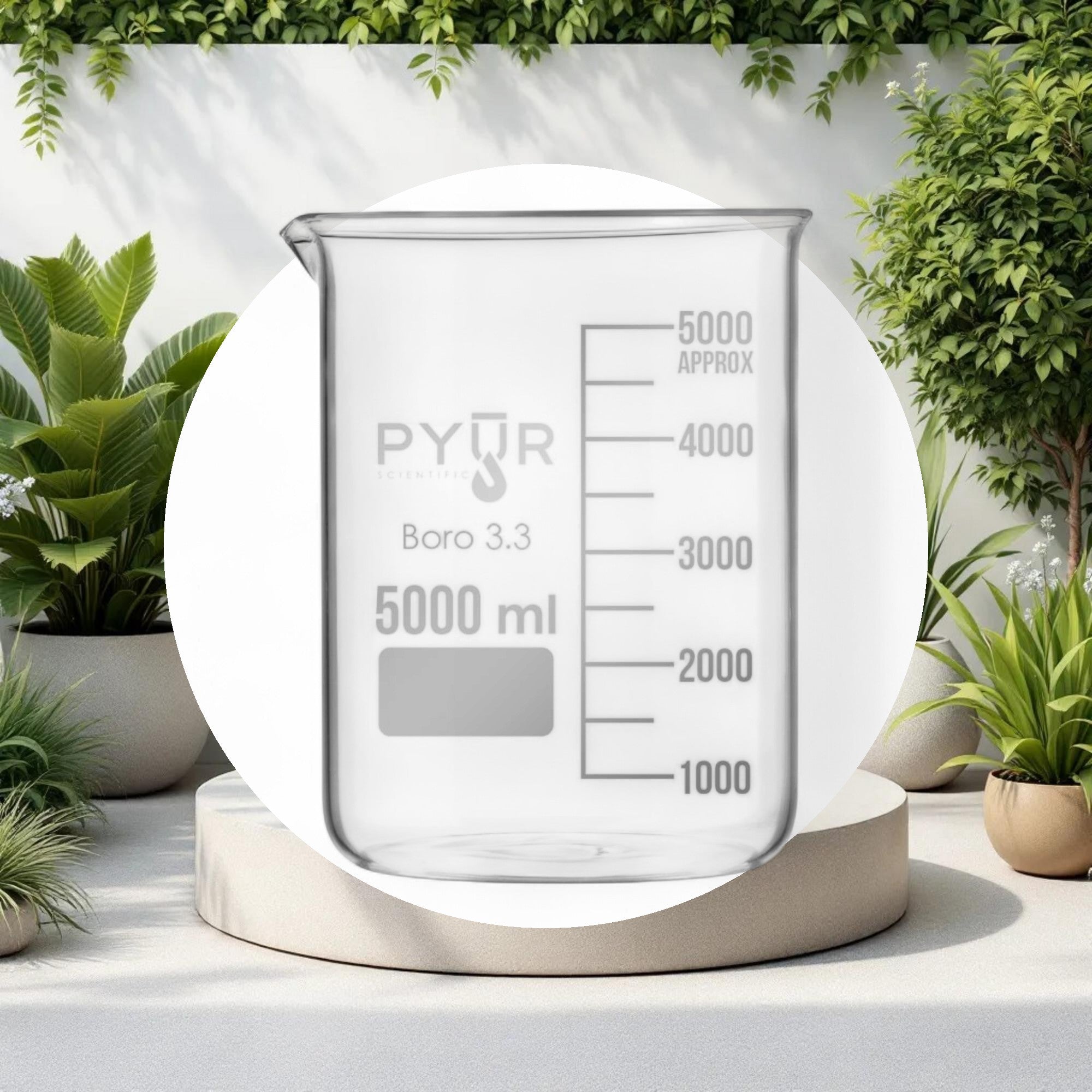 Pyur Scientific Low Form Glass Beaker w/ Graduations and Spout 5000ml - Image 2
