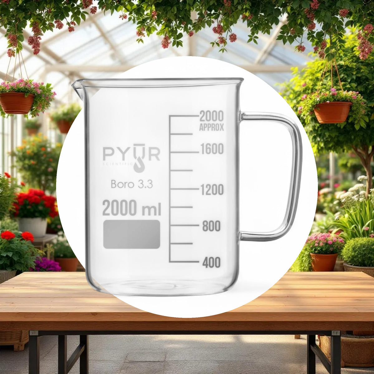 Pyur Scientific Low Form Glass Beaker w/ Graduations, Handle, and Spout 2000ml - Image 3