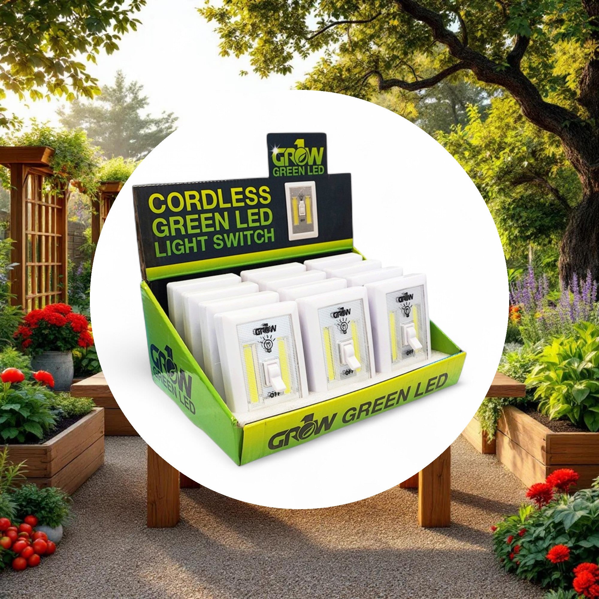 GROW1 Cordless Green LED Light Switch w/ Retail Display (12pcs/Display) - Image 5