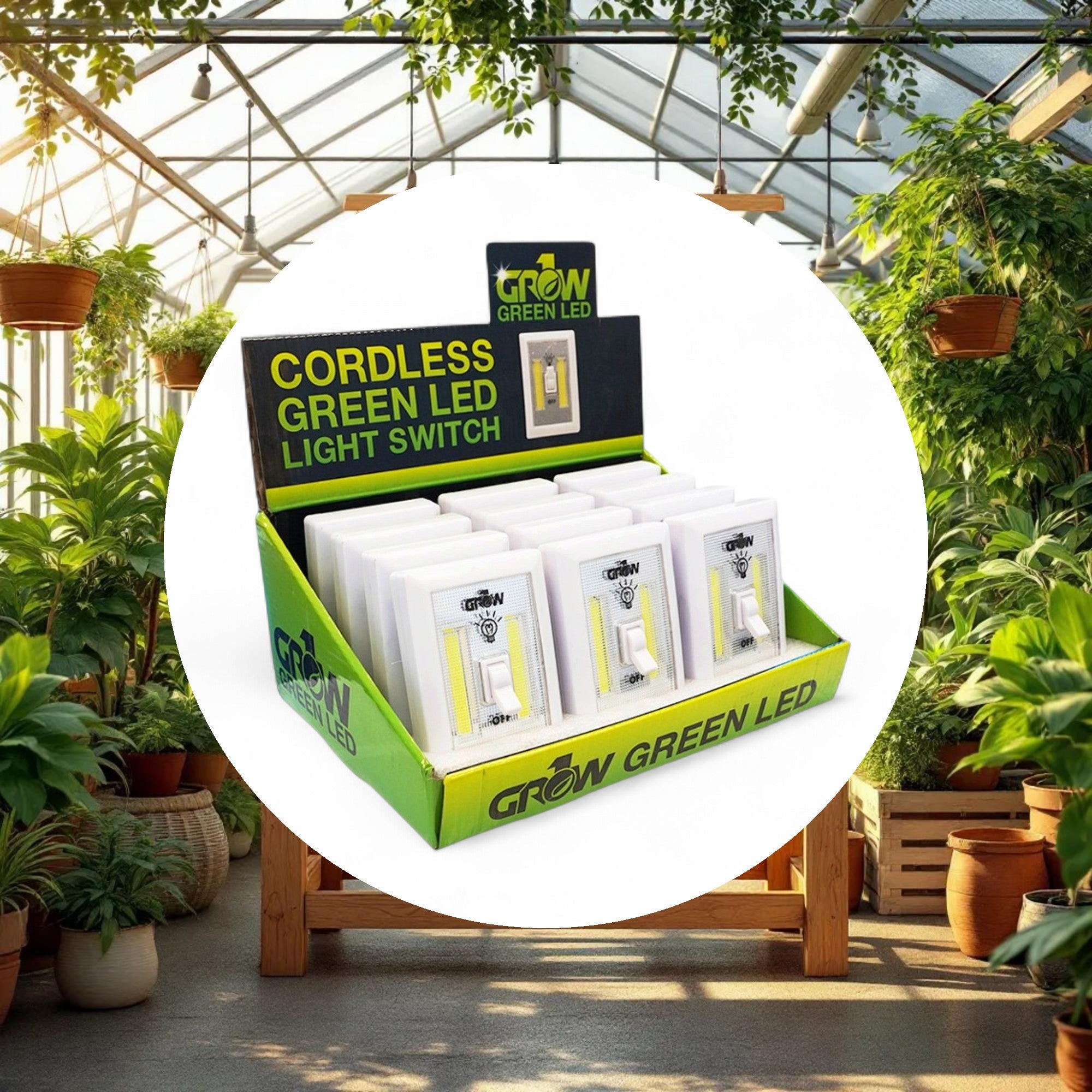 GROW1 Cordless Green LED Light Switch w/ Retail Display (12pcs/Display) - Image 2