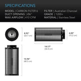 AC INFINITY, DUCT CARBON FILTER, AUSTRALIAN CHARCOAL, 6-INCH