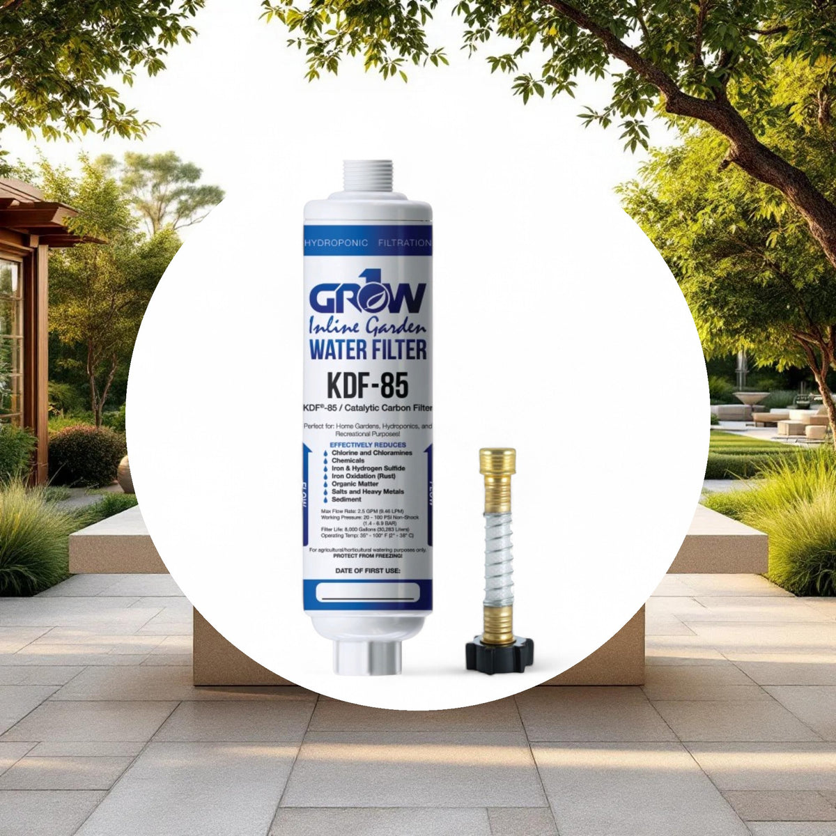 GROW1 Inline KDF-85 Garden Water Filter – Chloramine, Chlorine, Heavy Metal Removal - Image 4