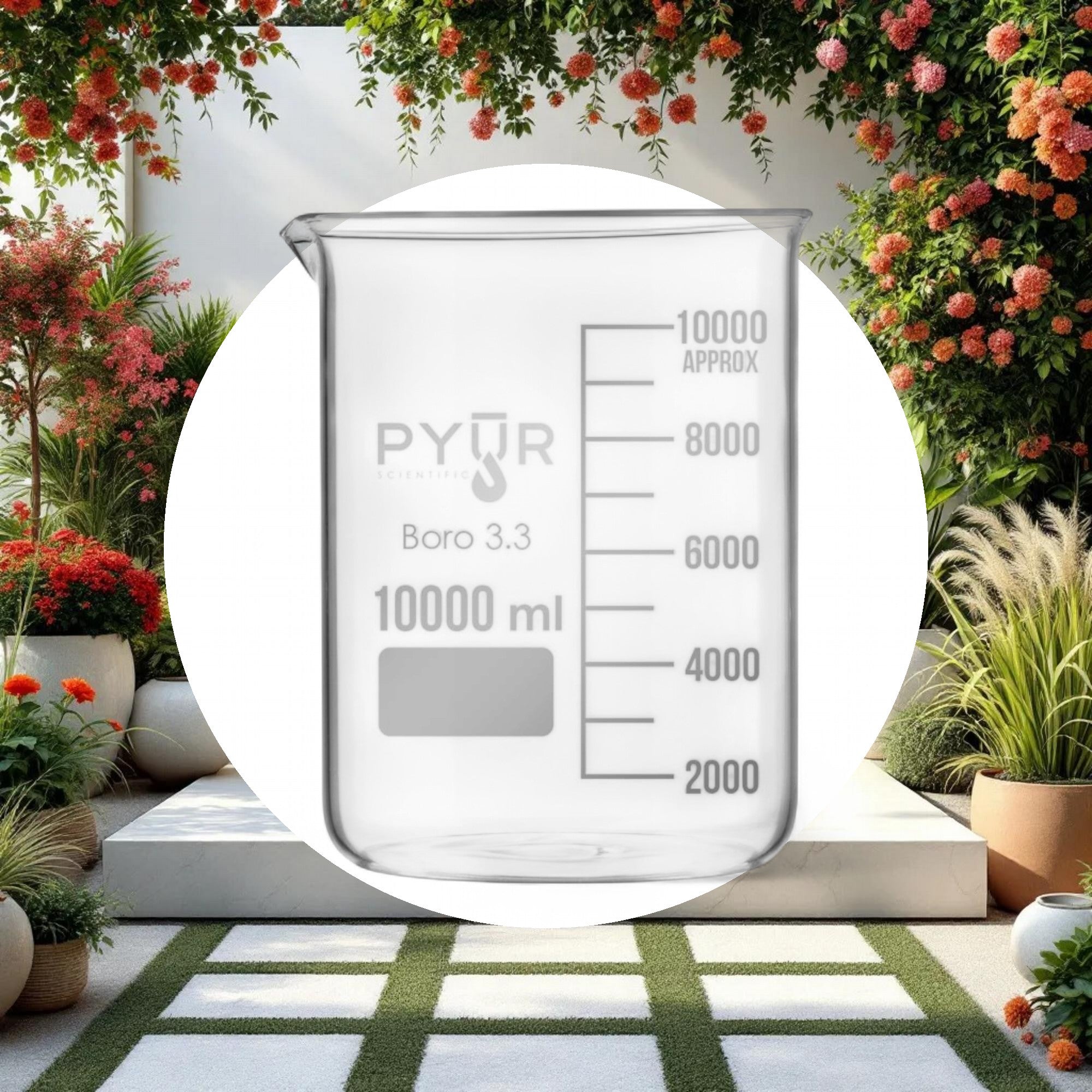Pyur Scientific Low Form Glass Beaker w/ Graduations and Spout 10000ml - Image 2