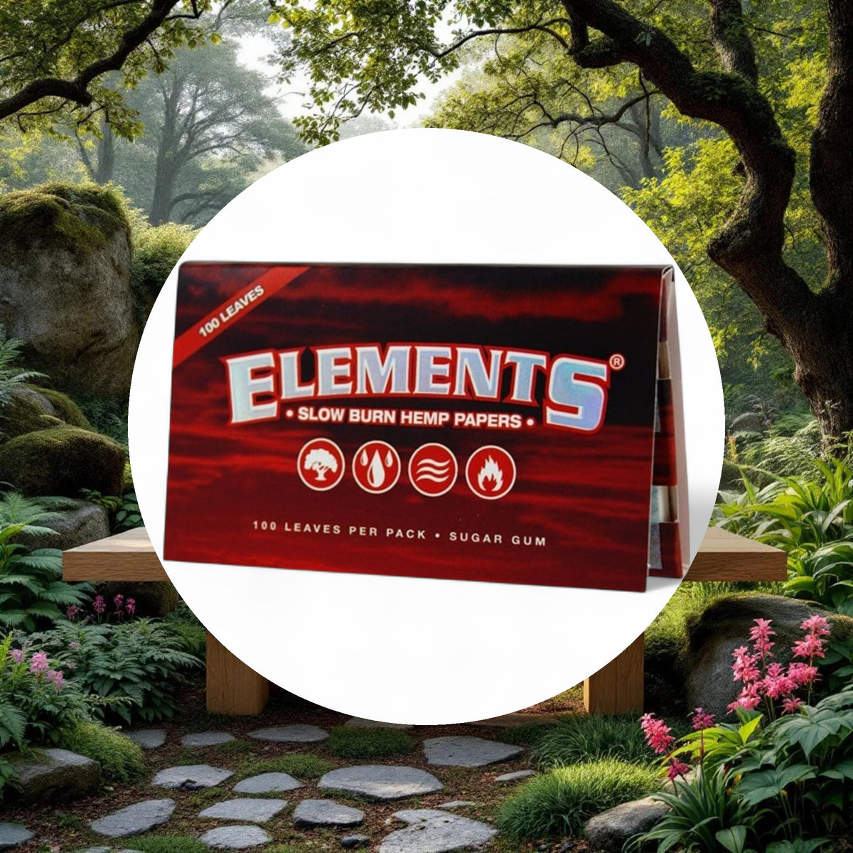 Elements Slow Burn Hemp Papers Red Single Wide 100 Leaves/Pack - Box of 25 - Image 5