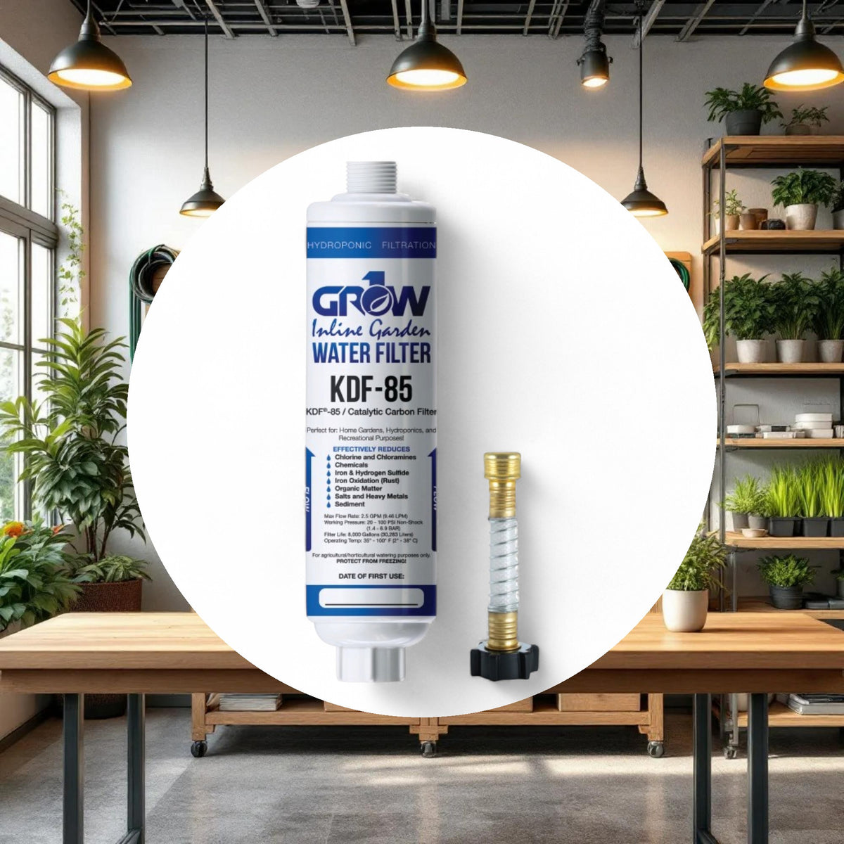 GROW1 Inline KDF-85 Garden Water Filter – Chloramine, Chlorine, Heavy Metal Removal - Image 2