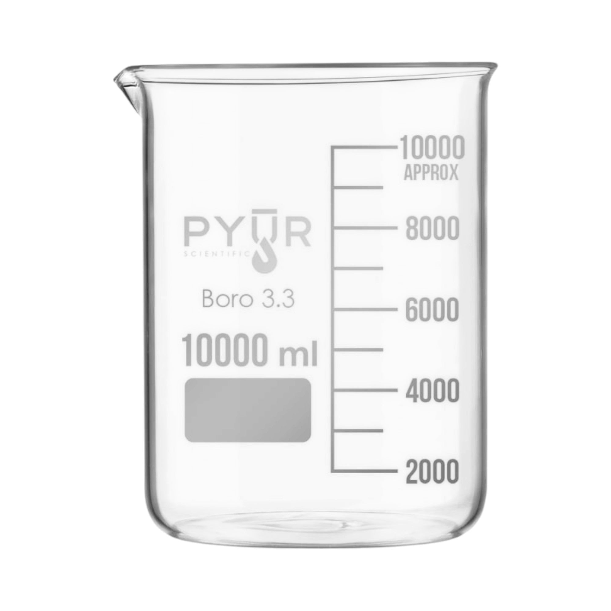 Pyur Scientific Low Form Glass Beaker w/ Graduations and Spout 10000ml