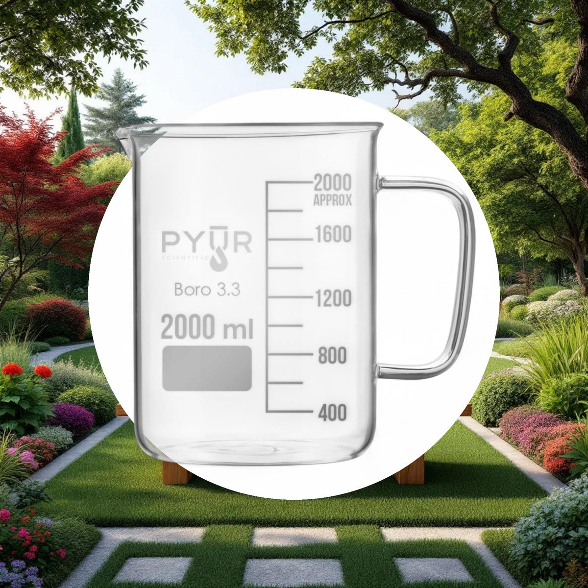 Pyur Scientific Low Form Glass Beaker w/ Graduations, Handle, and Spout 2000ml - Image 4