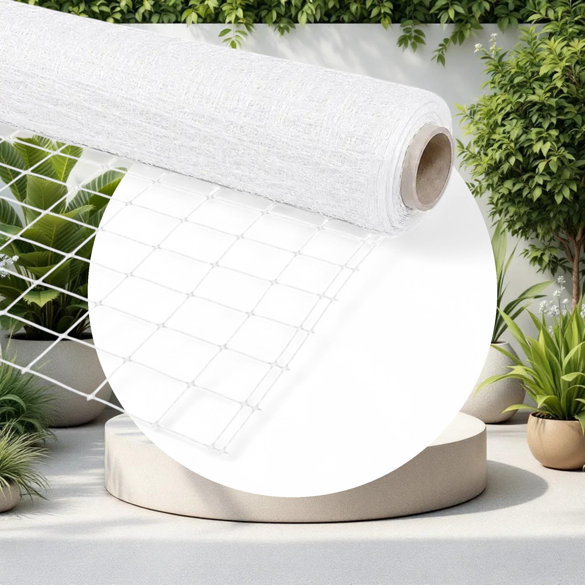 VineLine Durable Plastic Trellis Netting White Roll 6.5ft x 3300ft w/ 4in Squares - Image 2