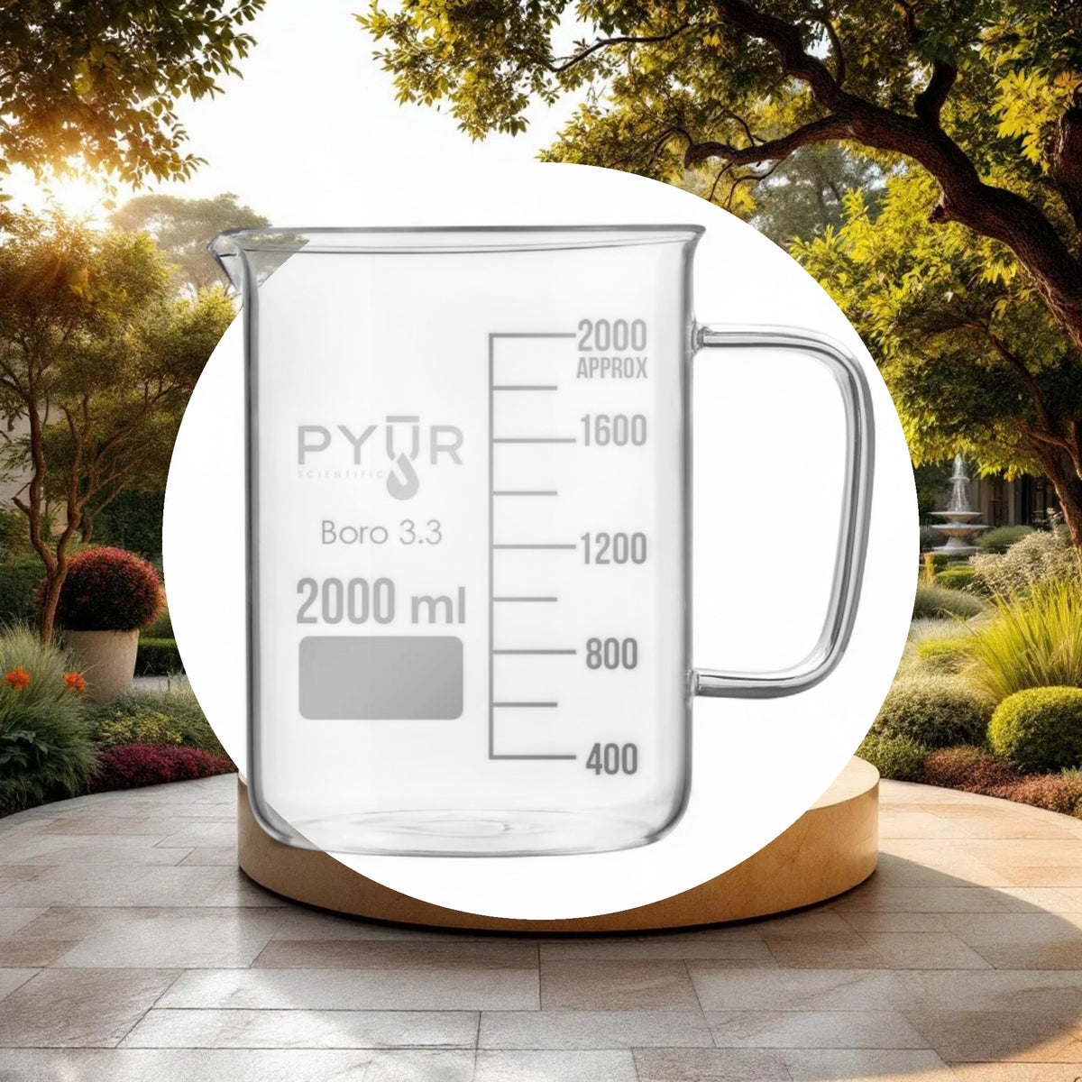 Pyur Scientific Low Form Glass Beaker w/ Graduations, Handle, and Spout 2000ml - Image 2