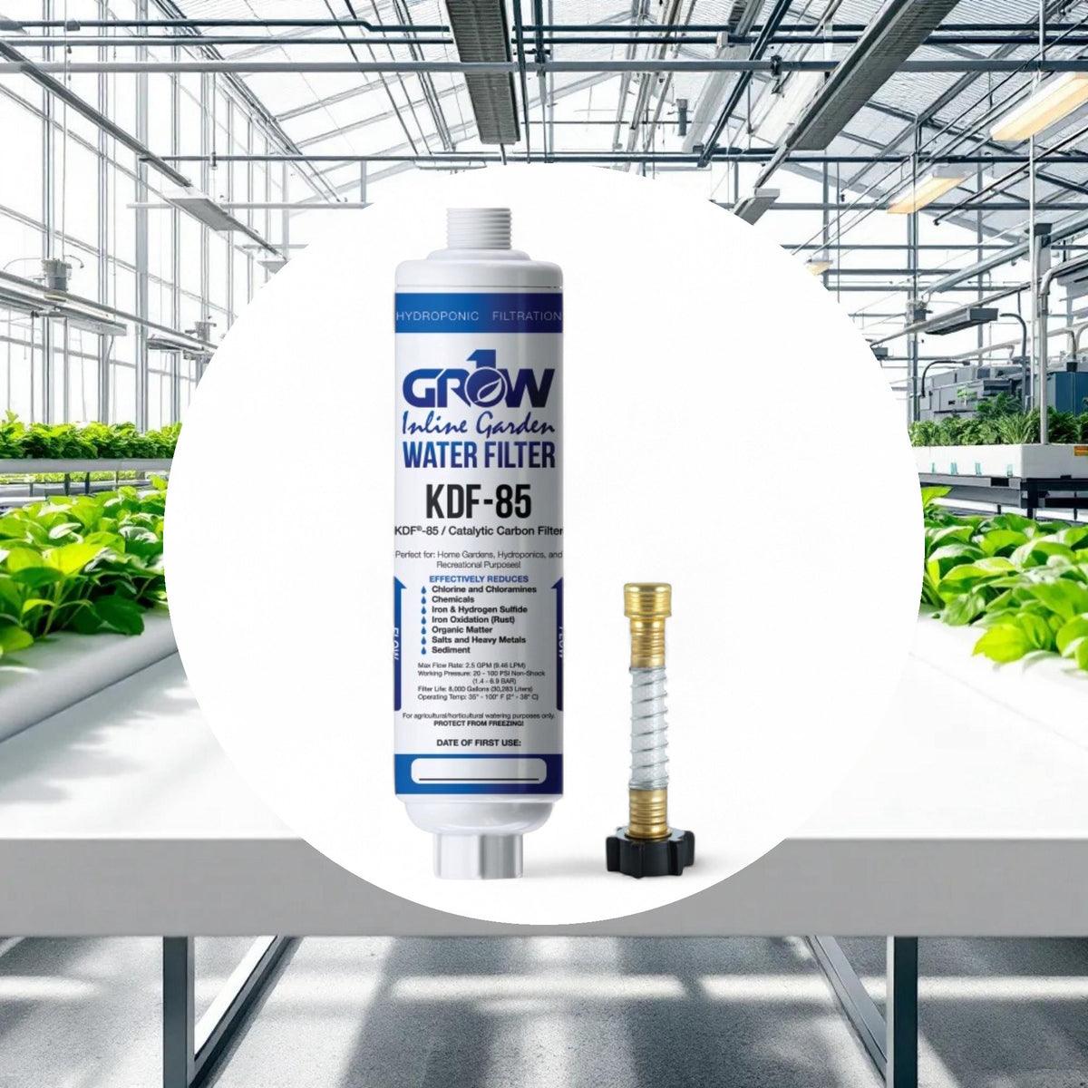 GROW1 Inline KDF-85 Garden Water Filter – Chloramine, Chlorine, Heavy Metal Removal - Image 3