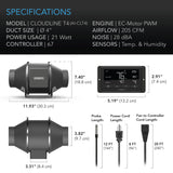 CLOUDLINE T8, QUIET INLINE DUCT FAN SYSTEM WITH TEMPERATURE AND HUMIDITY CONTROLLER, 8-INCH